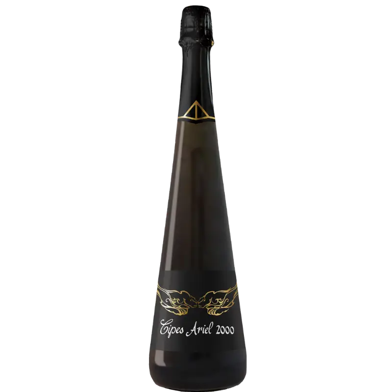 Buy Cipes Ariel 2000 organic sparkling wine, elegant dark bottle with gold accents