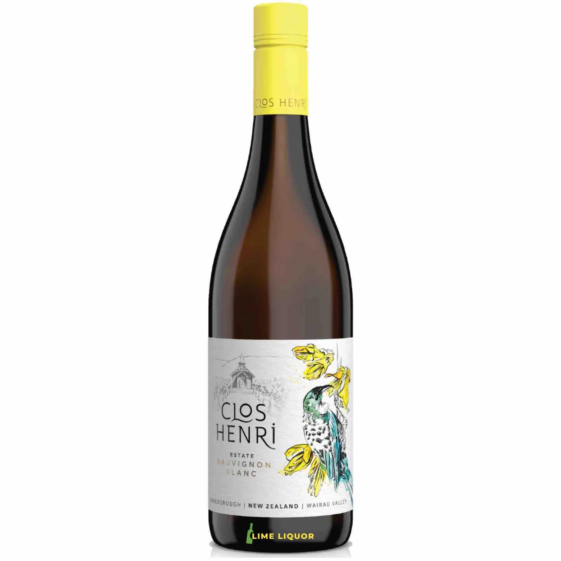 Buy Clos Henri Estate Sauvignon Blanc 750mL white wine bottle with illustrated label.