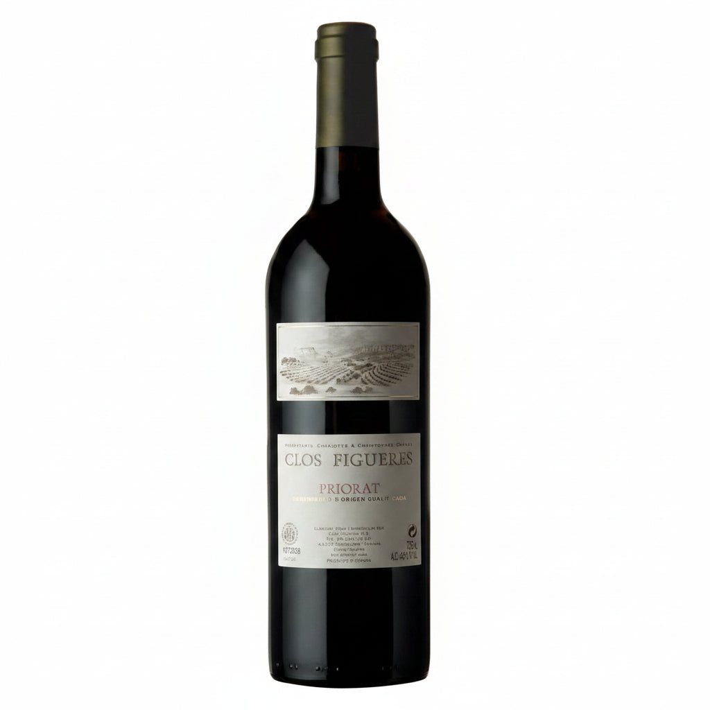 Bottle of Clos Figueras Clos Figueres red wine in a 750mL bottle with a dark label and elegant design.