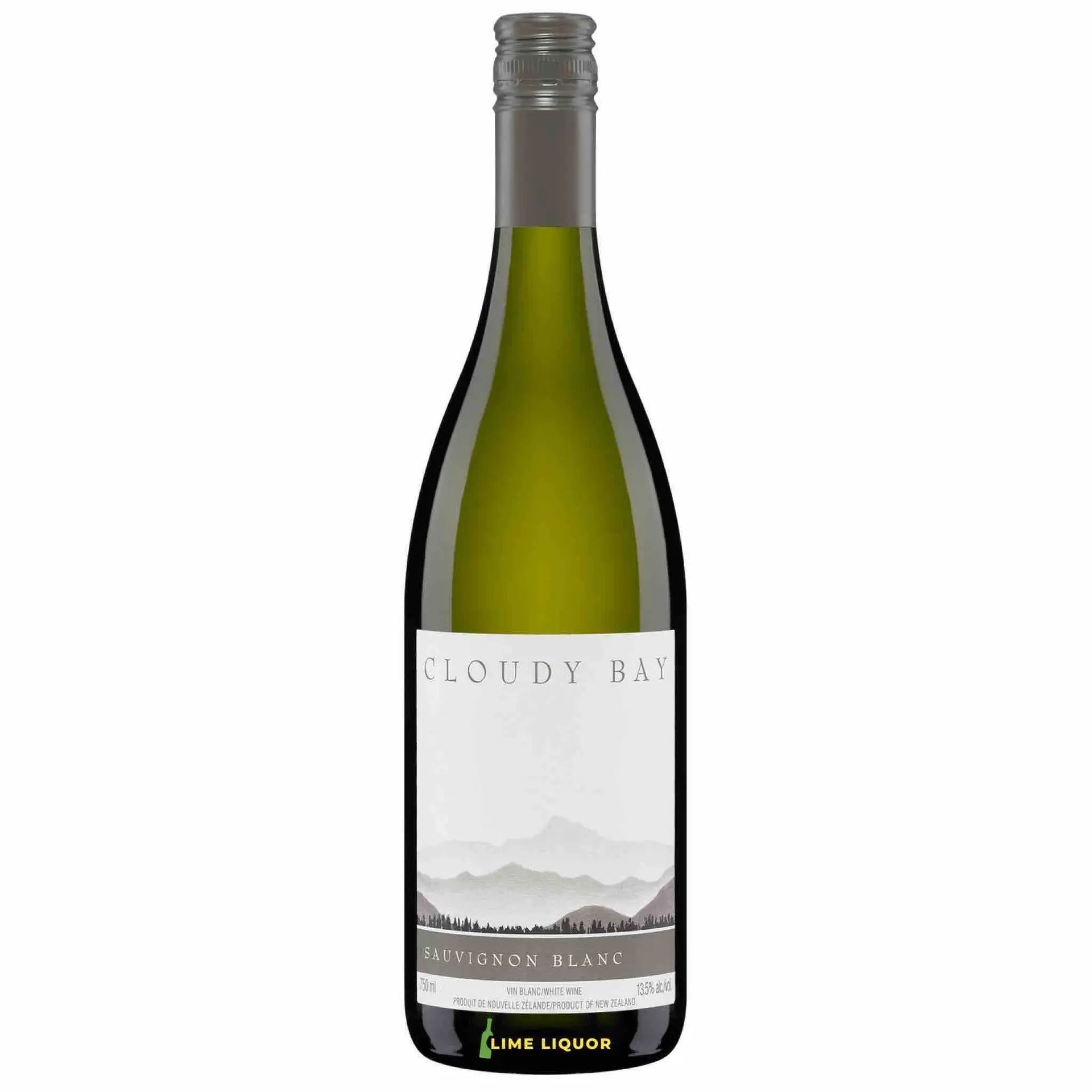 Buy Cloudy Bay Sauvignon Blanc 750mL white wine bottle with silver cap and landscape label