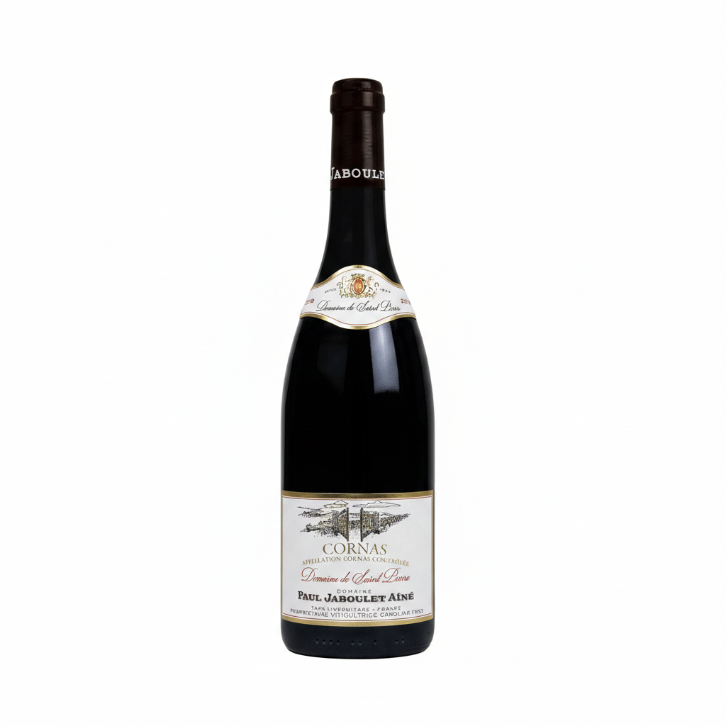 Bottle of Domaine Paul Jaboulet Aine Cornas Domaine De Saint-Pierre 2019 red wine against a neutral background
