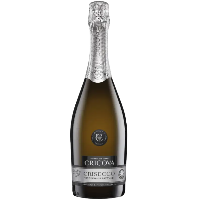 buy Cricova Crisecco 750mL sparkling wine, brut, in elegant bottle with silver foil