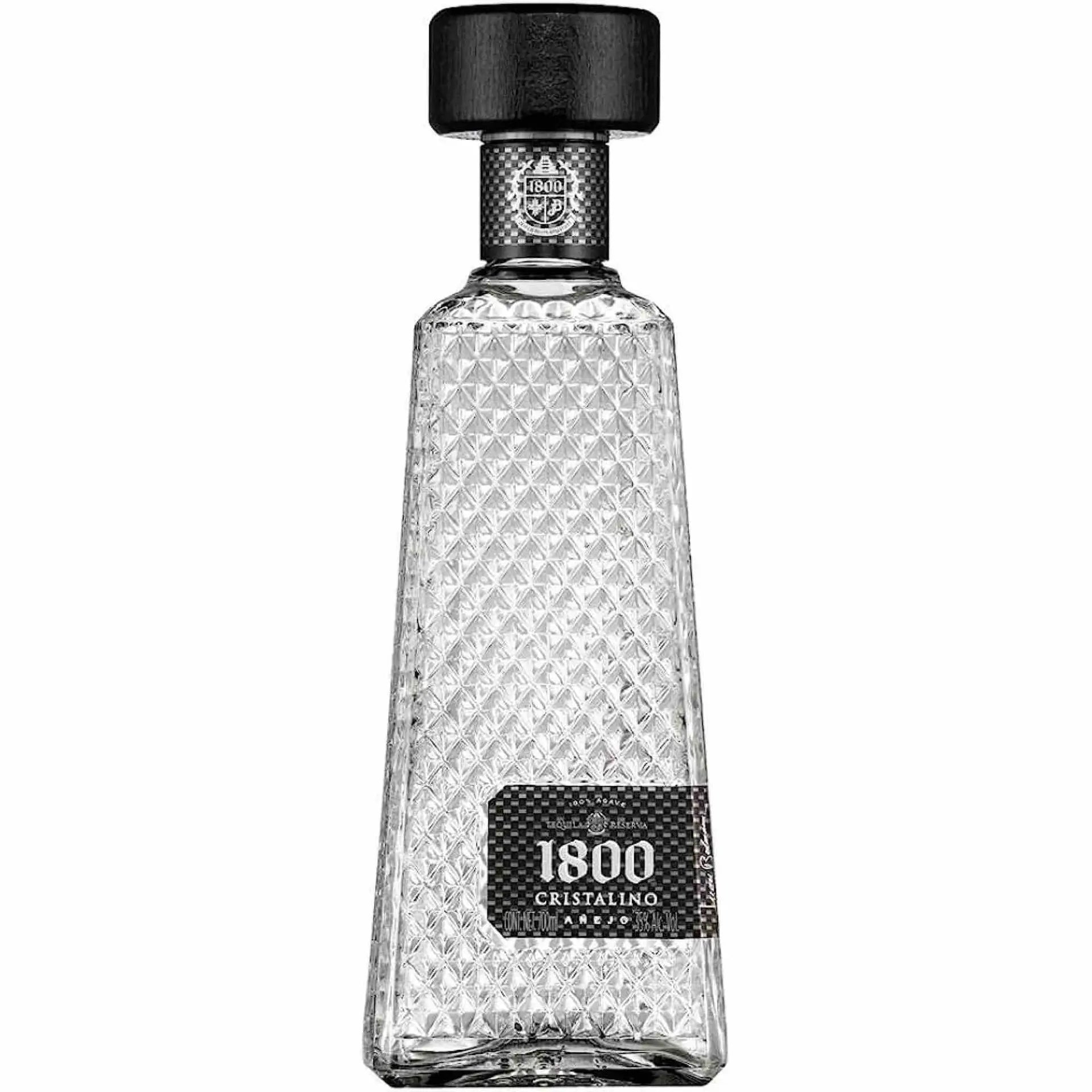 Buy 1800 Cristalino tequila, crystal-patterned clear bottle with black cap