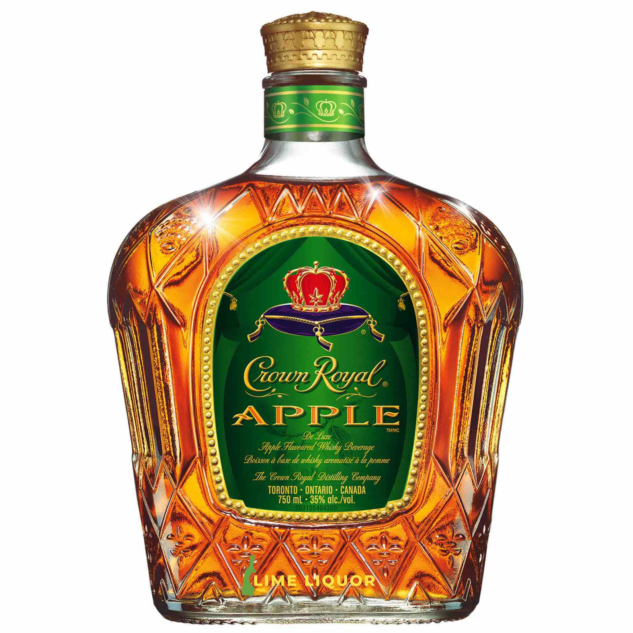 Buy Crown Royal Apple 750mL, green label whisky bottle with gold crown cap.