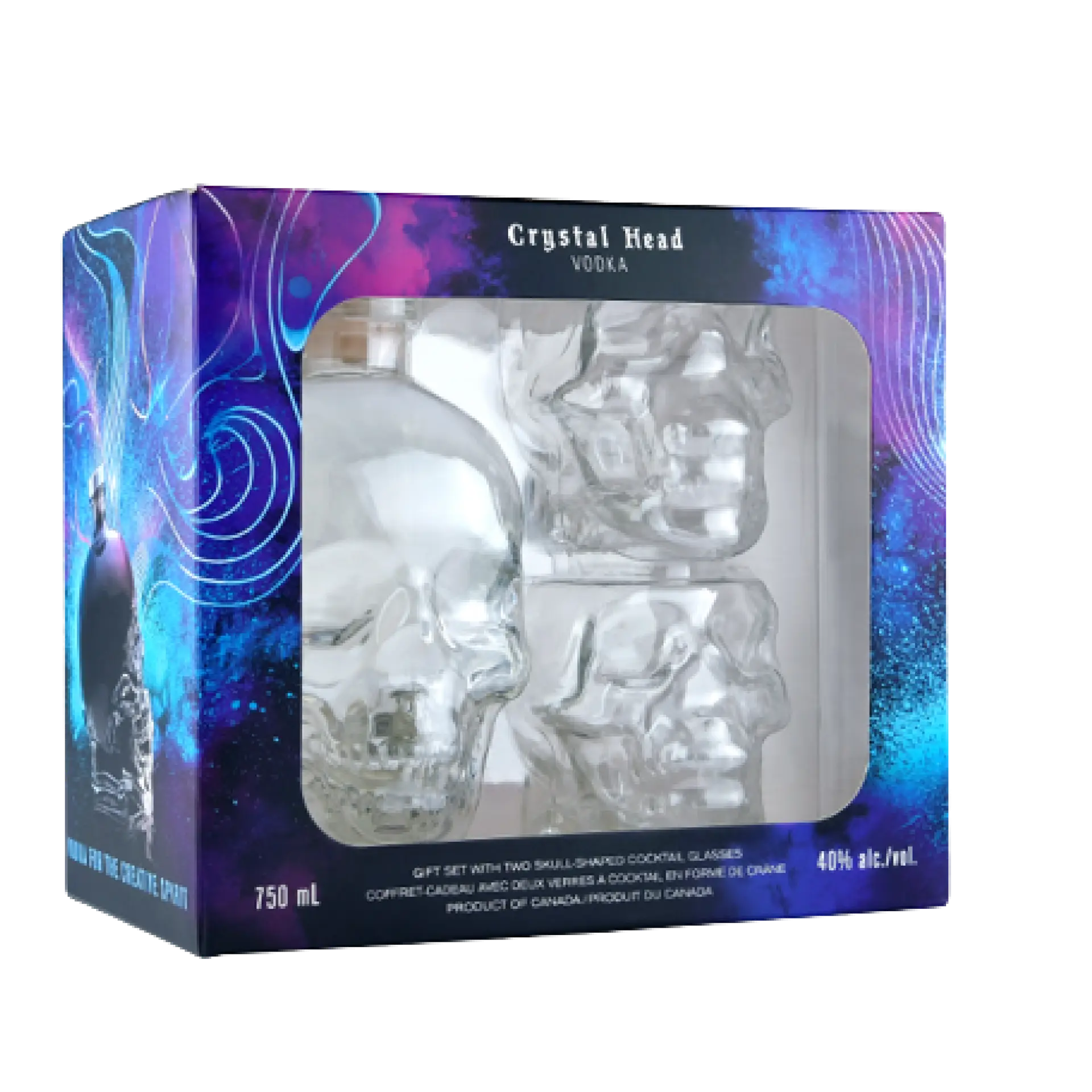 Buy Crystal Head Vodka gift pack with skull-shaped bottle and two glasses, 750mL, 40% ABV