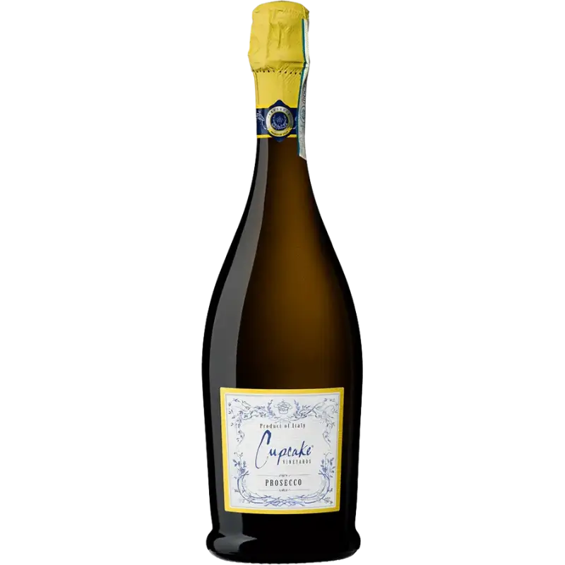 Buy Cupcake Prosecco 750mL, sparkling Italian wine in a dark glass bottle with yellow foil.