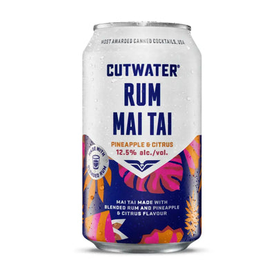 Cutwater Mai Tai cocktail cans, 4-pack of 355mL each, showcasing tropical cocktail beverages in aluminum cans.