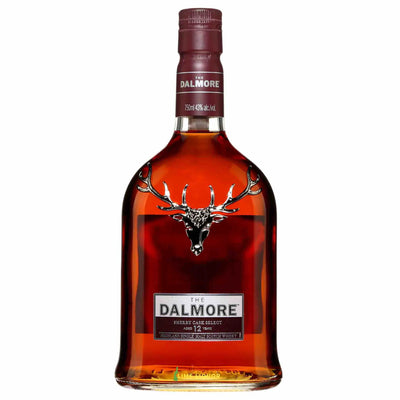 Bottle of Dalmore 12 Year Old Sherry Cask Select single malt Scotch whisky in a 750mL bottle with a dark label and elegant packaging.