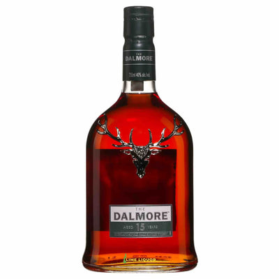 Dalmore 15 Year Old Highland Single Malt Scotch Whisky bottle with detailed label and elegant packaging.