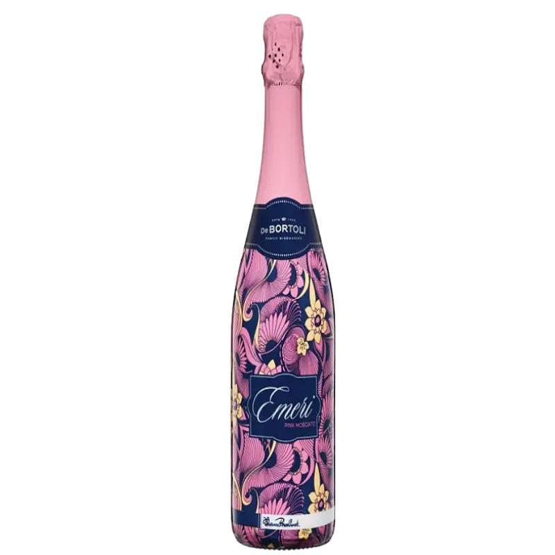 Buy De Bortoli Emeri Pink Moscato 750mL, floral pink sparkling wine bottle