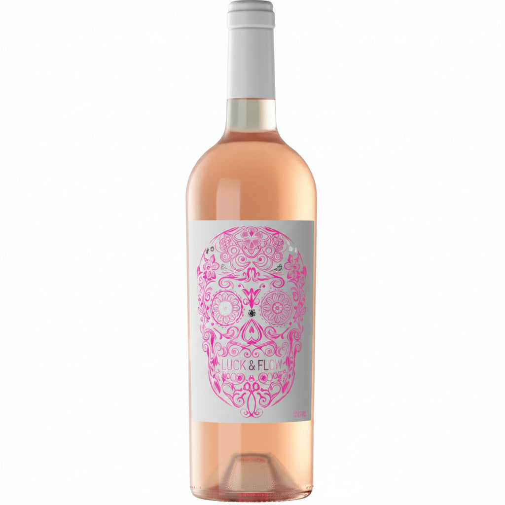 Bottle of Demuerte Rose 750mL featuring a dark label with red rose imagery and elegant typography.