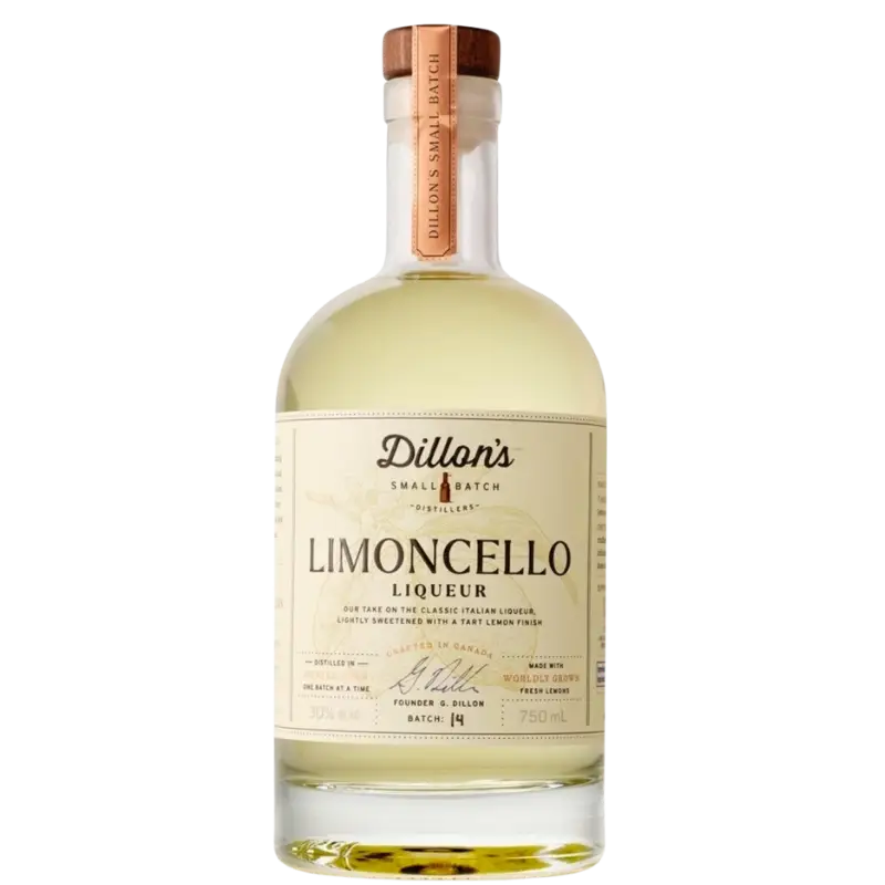Buy Dillons Limoncello Liqueur 750mL, clear bottle of lemon-flavored liqueur