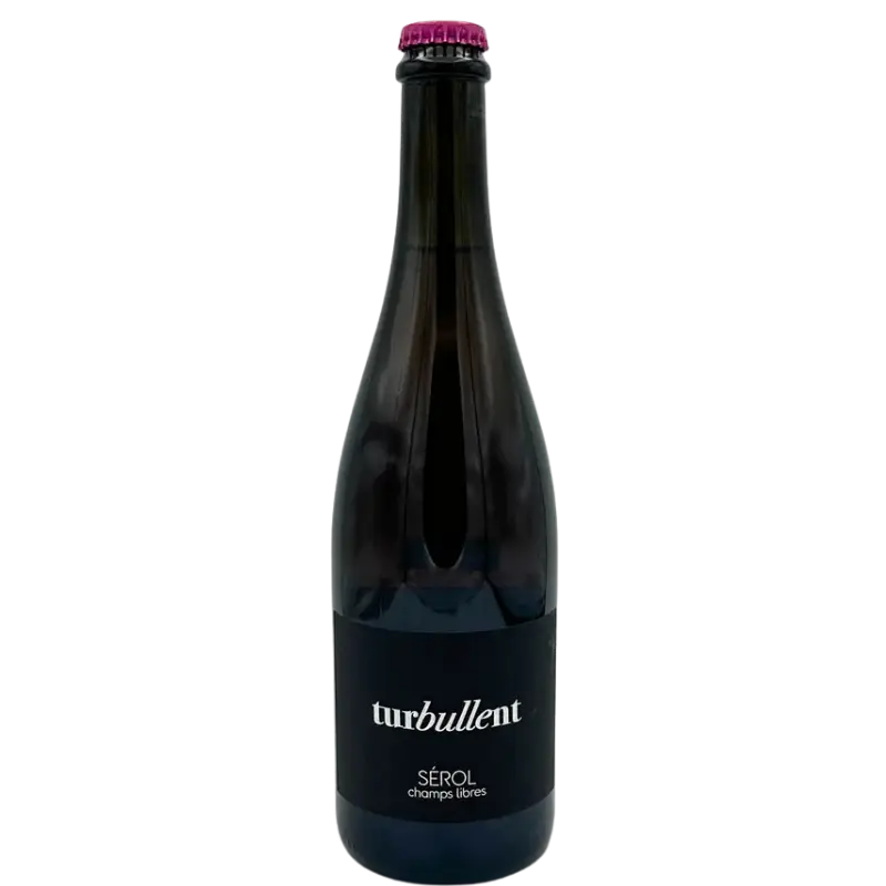 Buy Domaine Sérol Turbullent sparkling wine 750mL, dark bottle with pink cap.