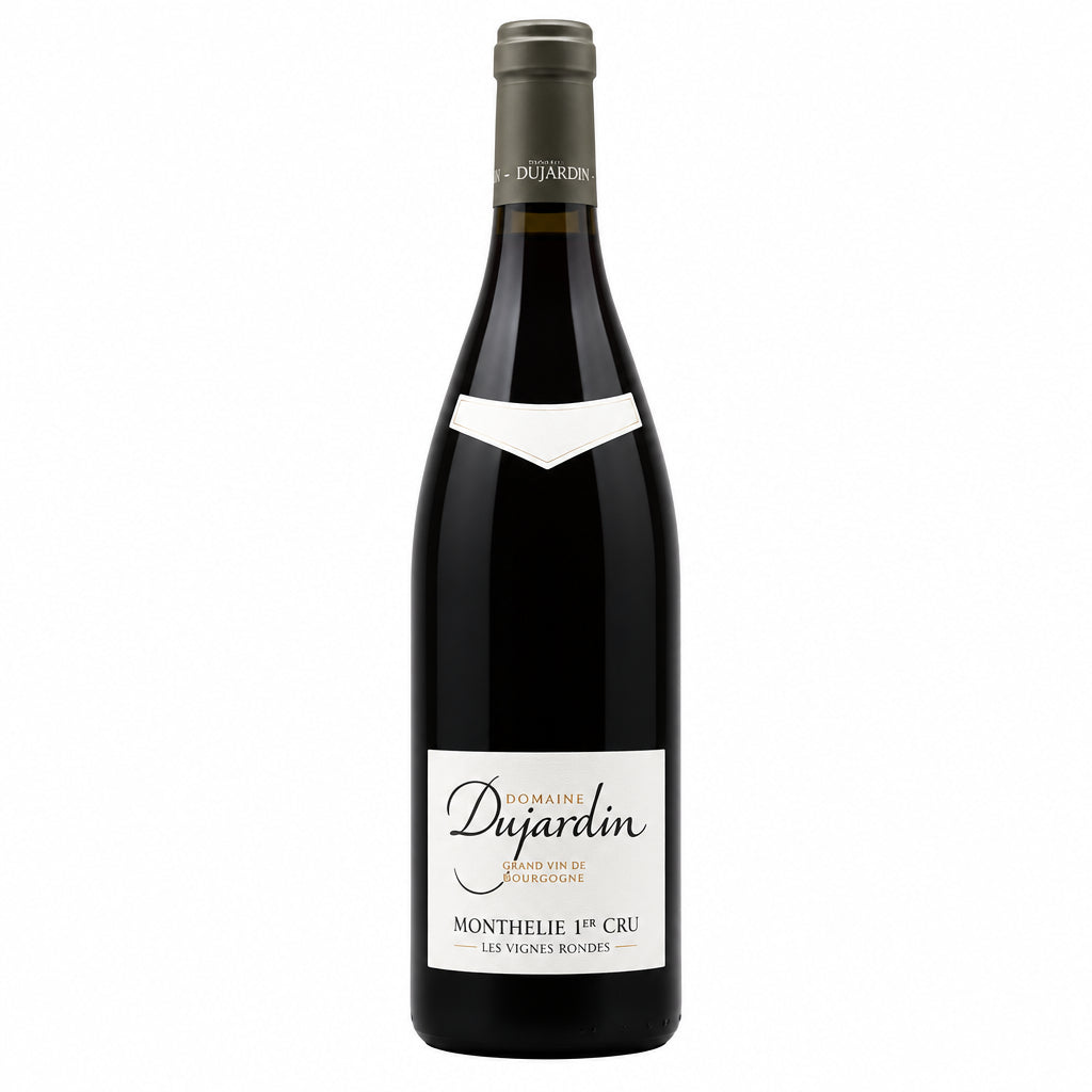 Domaine Dujardin Monthelie Red 1er Cru Vignes wine bottle with label showing handwritten style and vintage details.