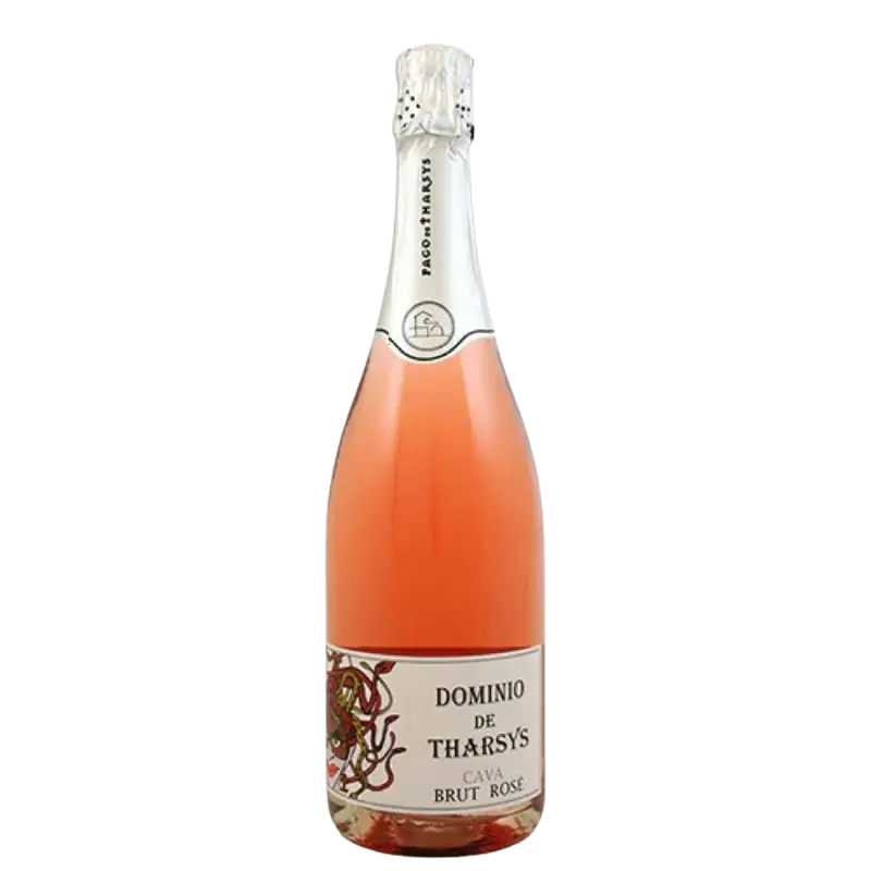Buy Dominio de Tharsys Cava Rosé 750mL sparkling wine with pink label and foil top