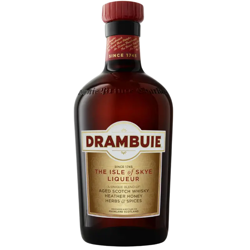 Buy Drambuie 375mL, a Scotch whisky liqueur bottle with gold label and red cap