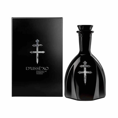 D'Usse XO Cognac 750mL bottle with elegant label, showcasing rich amber liquid in a clear glass bottle.