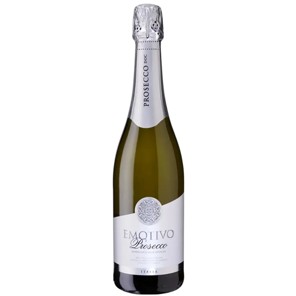 Buy Emotivo Prosecco 750mL sparkling wine bottle with silver label and foil