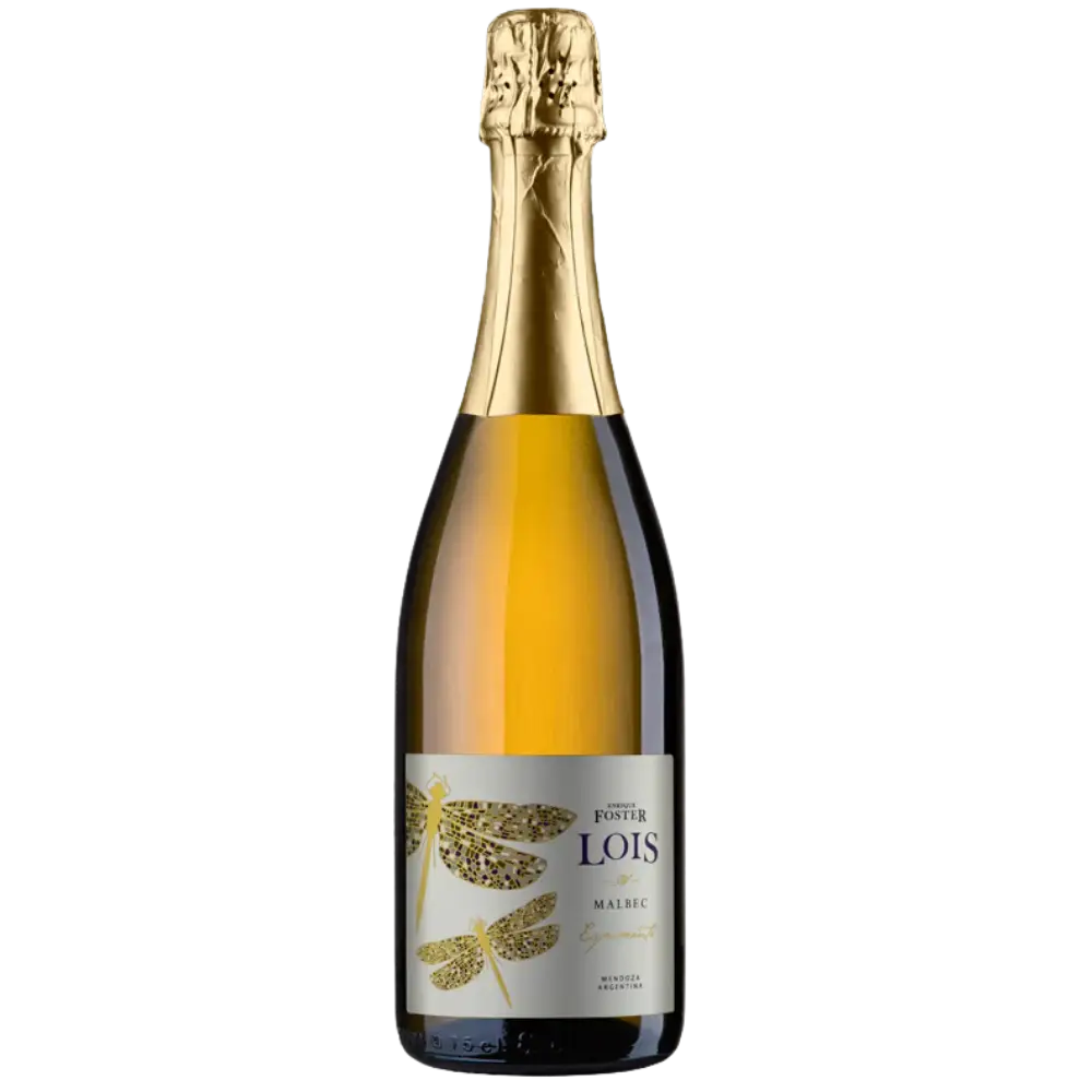 Buy Enrique Foster Lois Sparkling Malbec 750mL, gold foil wine bottle with dragonfly label