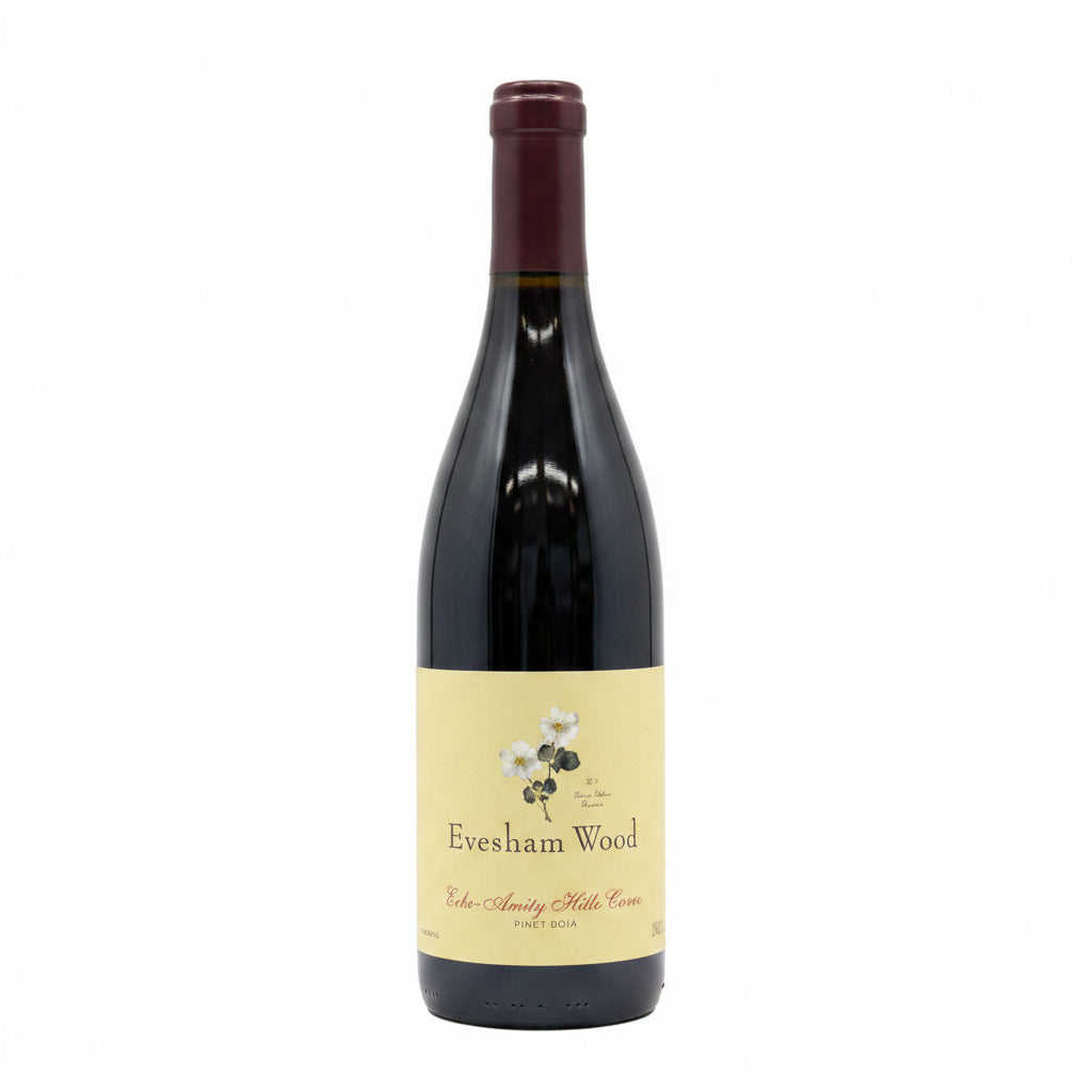 Evesham Wood Pinot Noir from Eola-Amity Hills, 750mL wine bottle with label, showcasing elegant packaging.