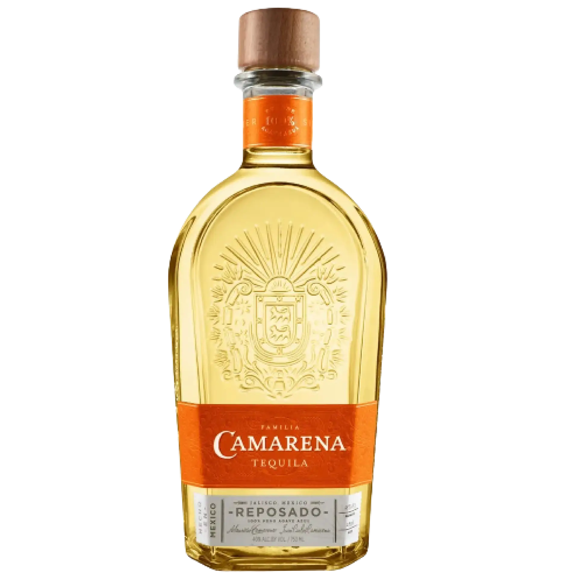buy Familia Camarena Reposado tequila 750mL, clear bottle with orange label