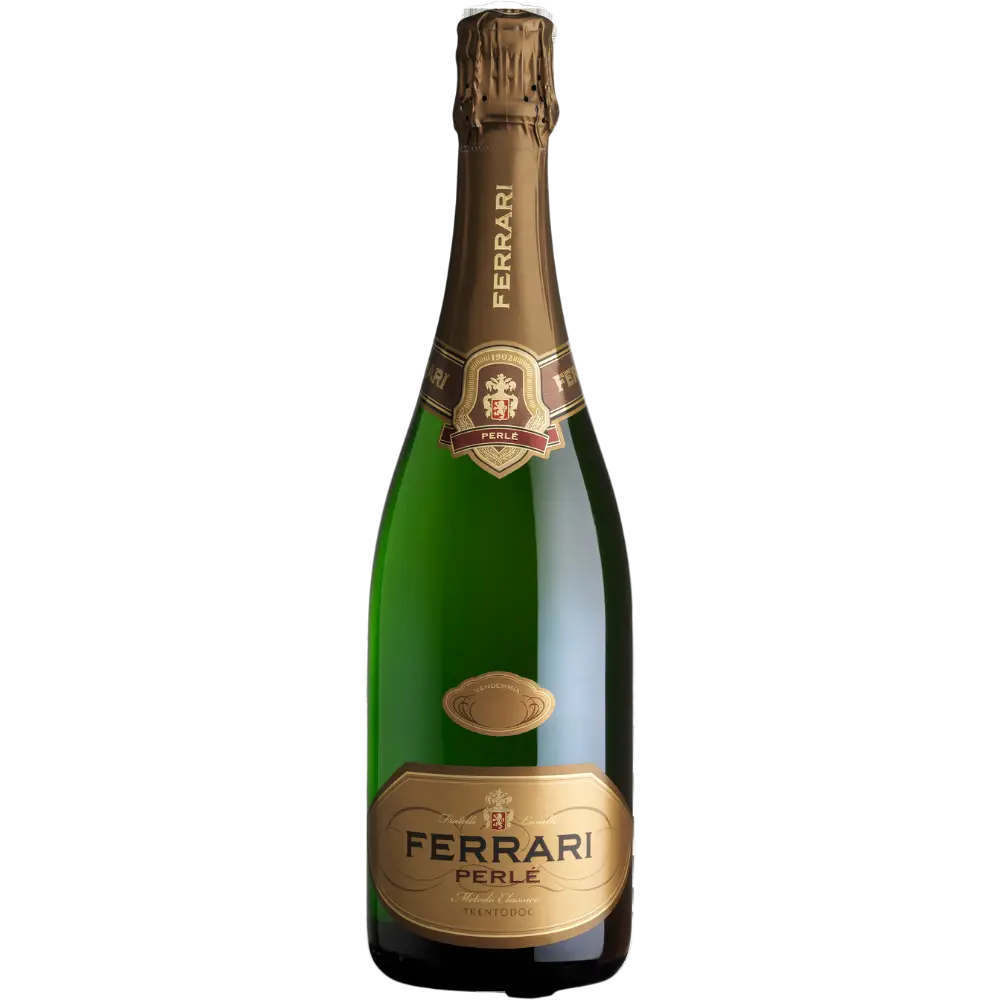 Buy Ferrari Perle 750mL sparkling wine bottle with gold label and foil top