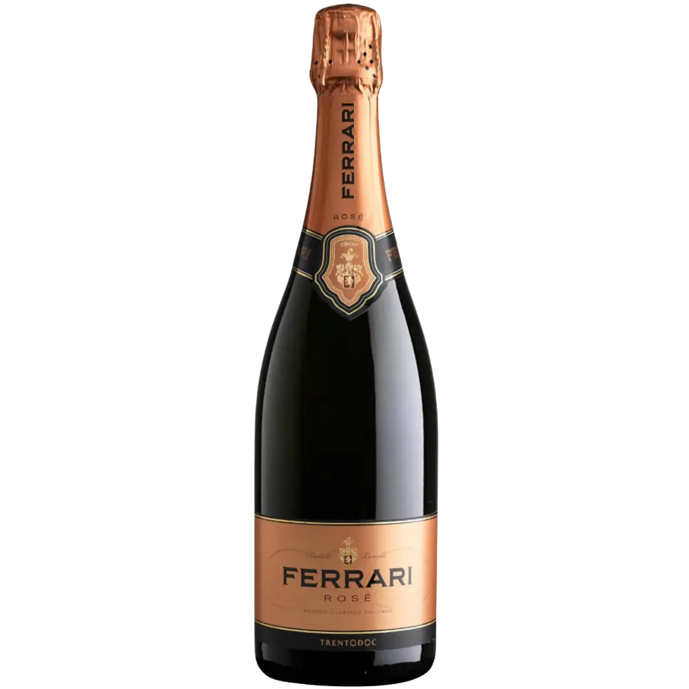 Buy Ferrari Rosé 750mL sparkling wine bottle with copper label and foil