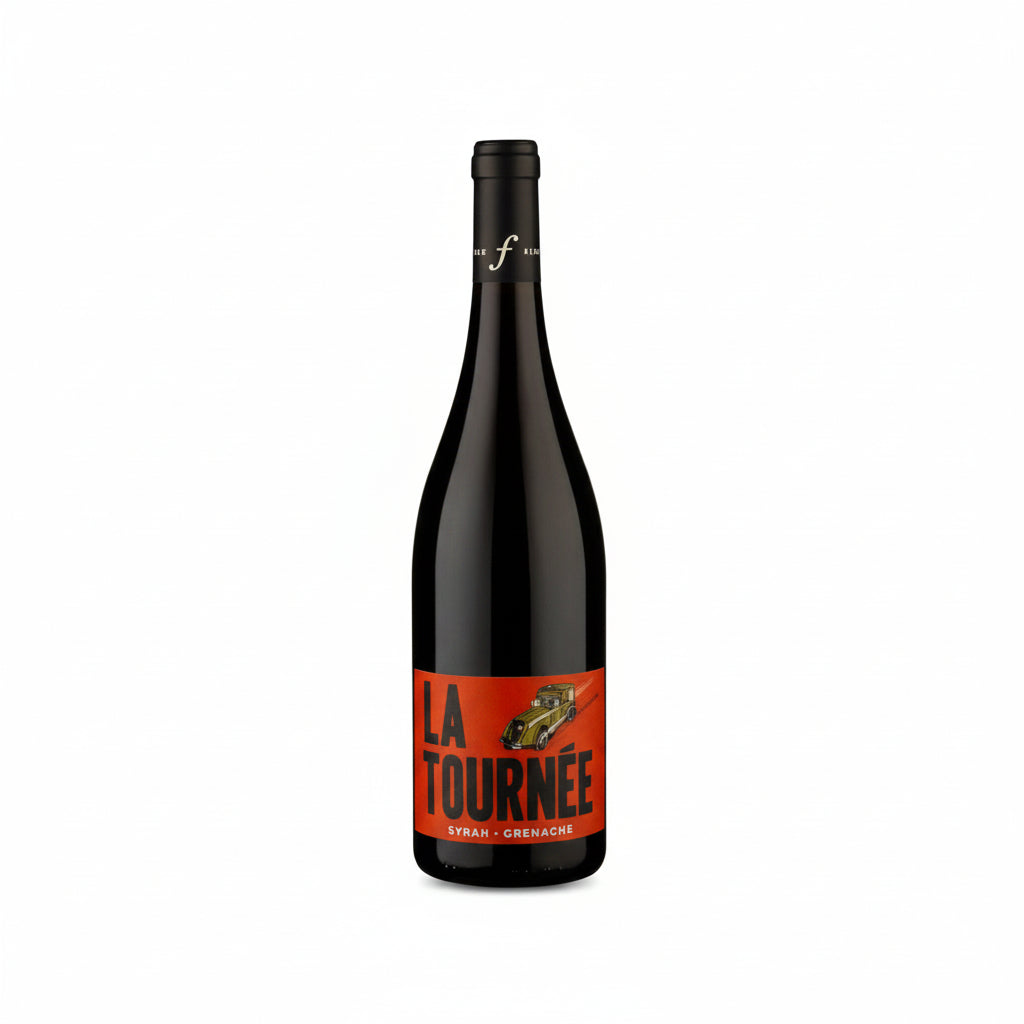 Bottle of Ferraton La Tournée Rouge red wine showing the label and dark glass bottle against a neutral background.