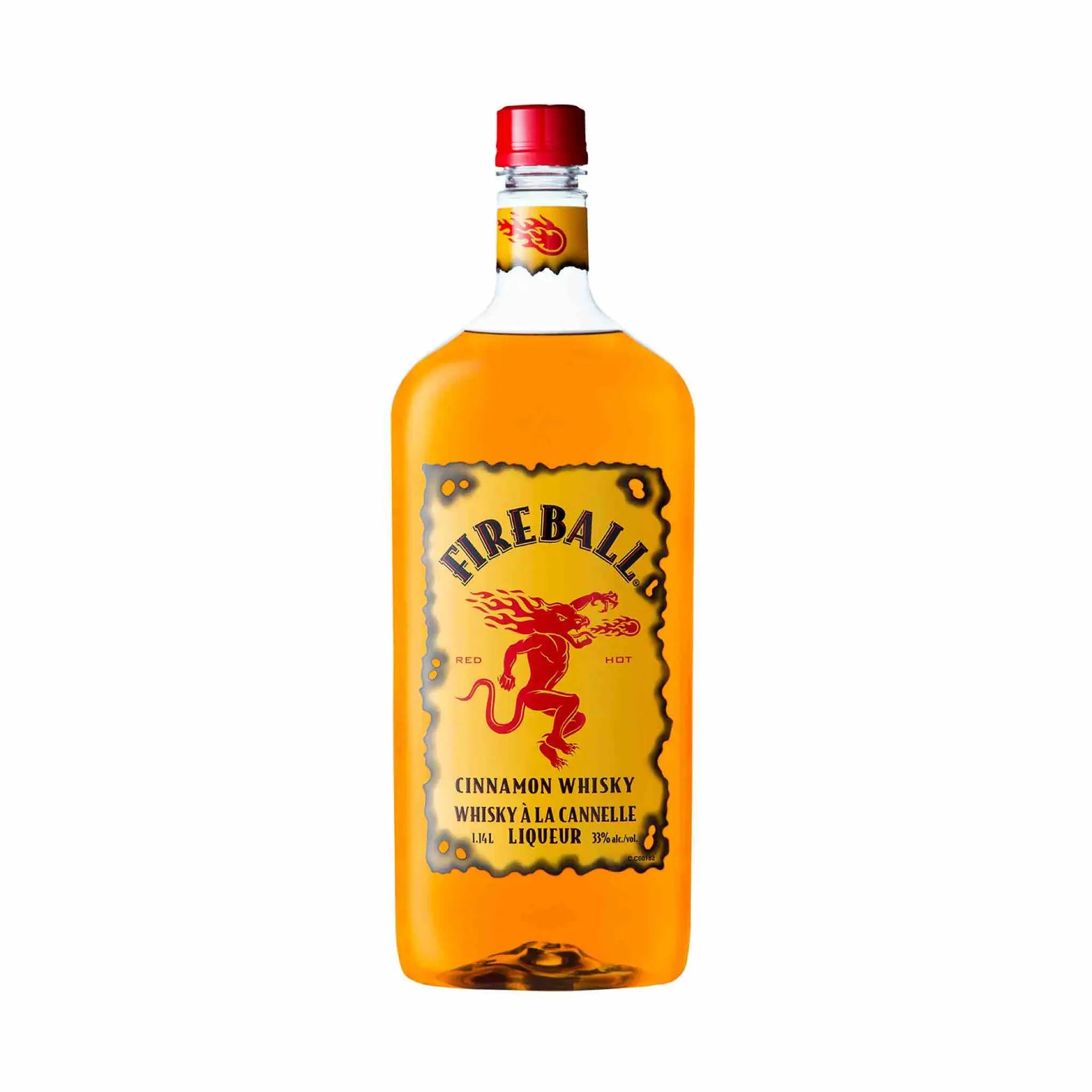 Buy Fireball Cinnamon Whisky 1.14L bottle with red cap and yellow label