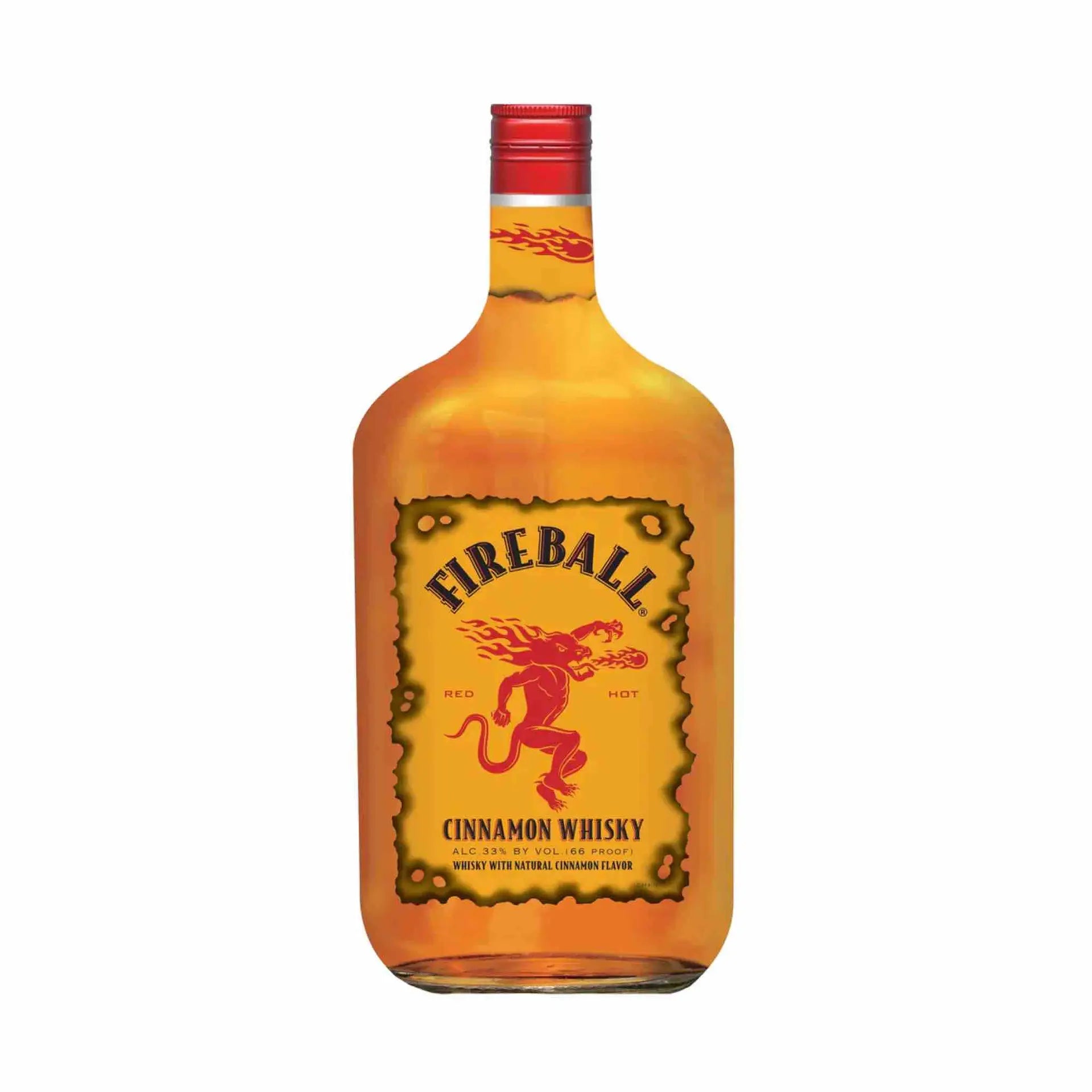 Buy Fireball Cinnamon Whisky 1.75L bottle, red cap, yellow label with fire logo