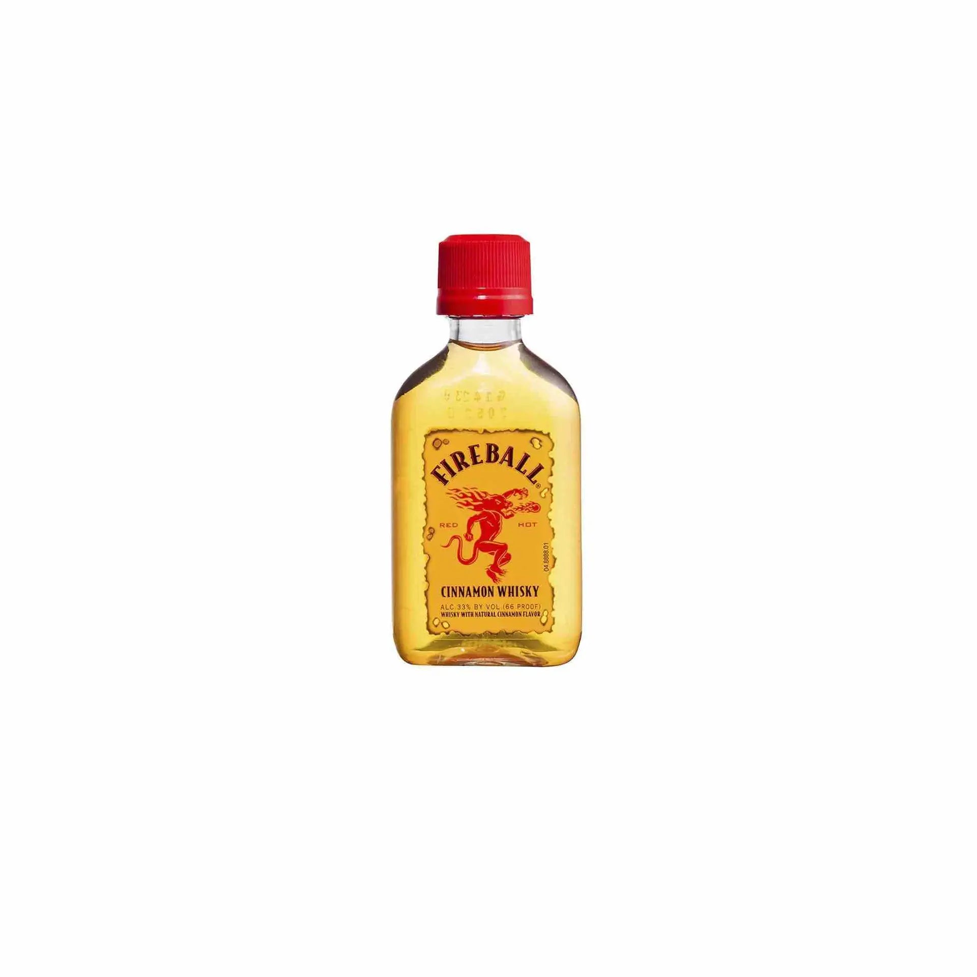 Buy Fireball Cinnamon Whisky 50mL mini bottle with red cap and yellow label.