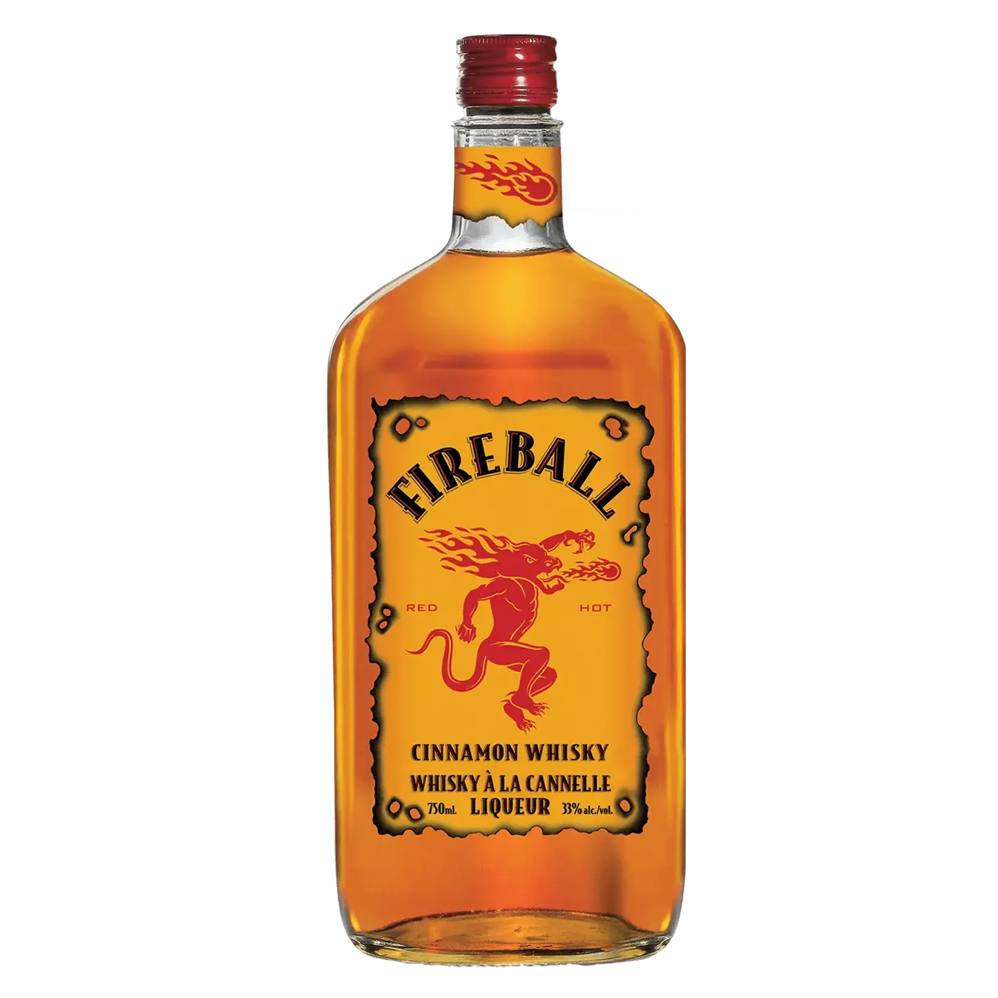 Buy Fireball Cinnamon Whisky 750mL, cinnamon whisky liqueur bottle, product image for sale