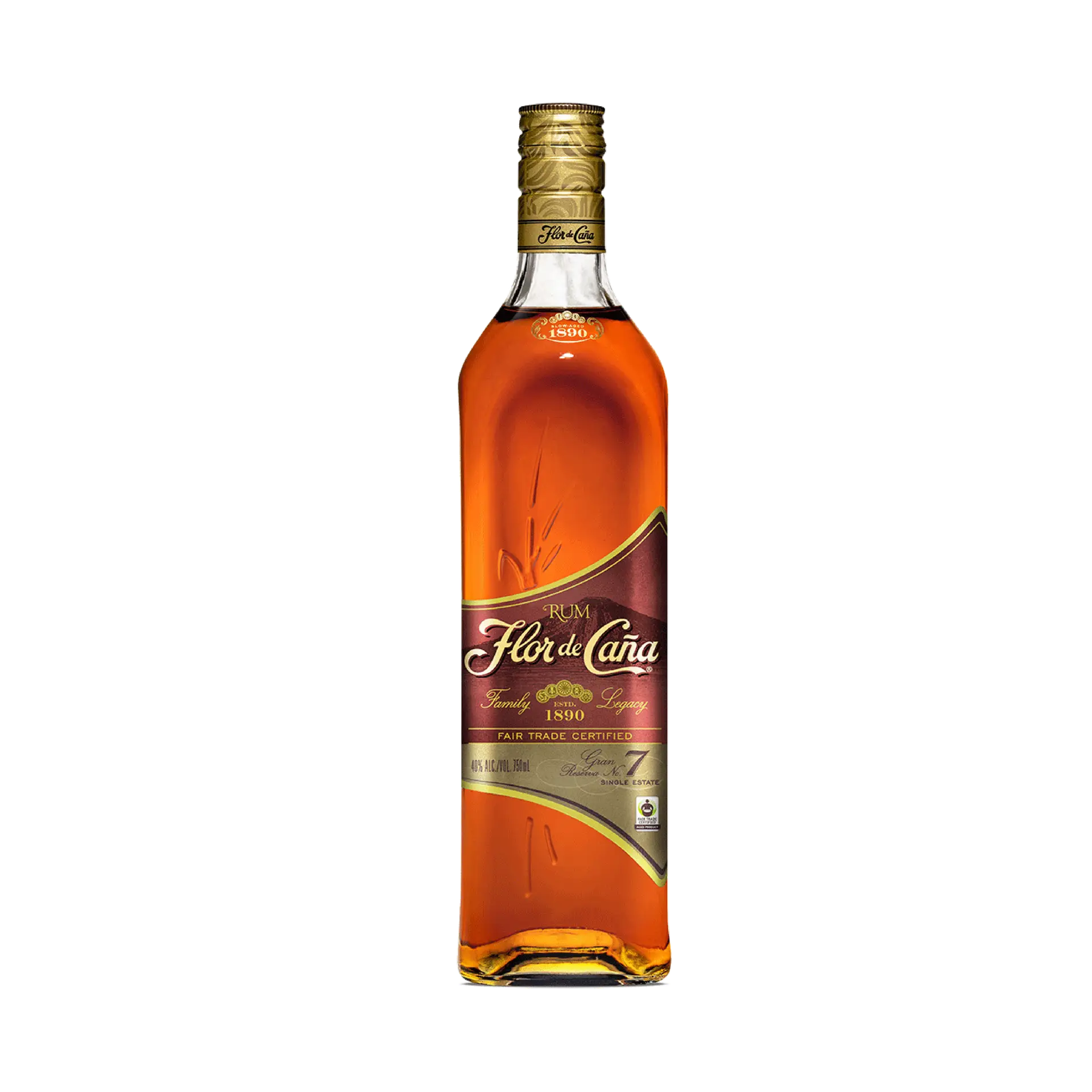 Buy Flor de Cana Grand Reserva 7 Year Old rum, 750ml bottle, gold label, premium spirits.