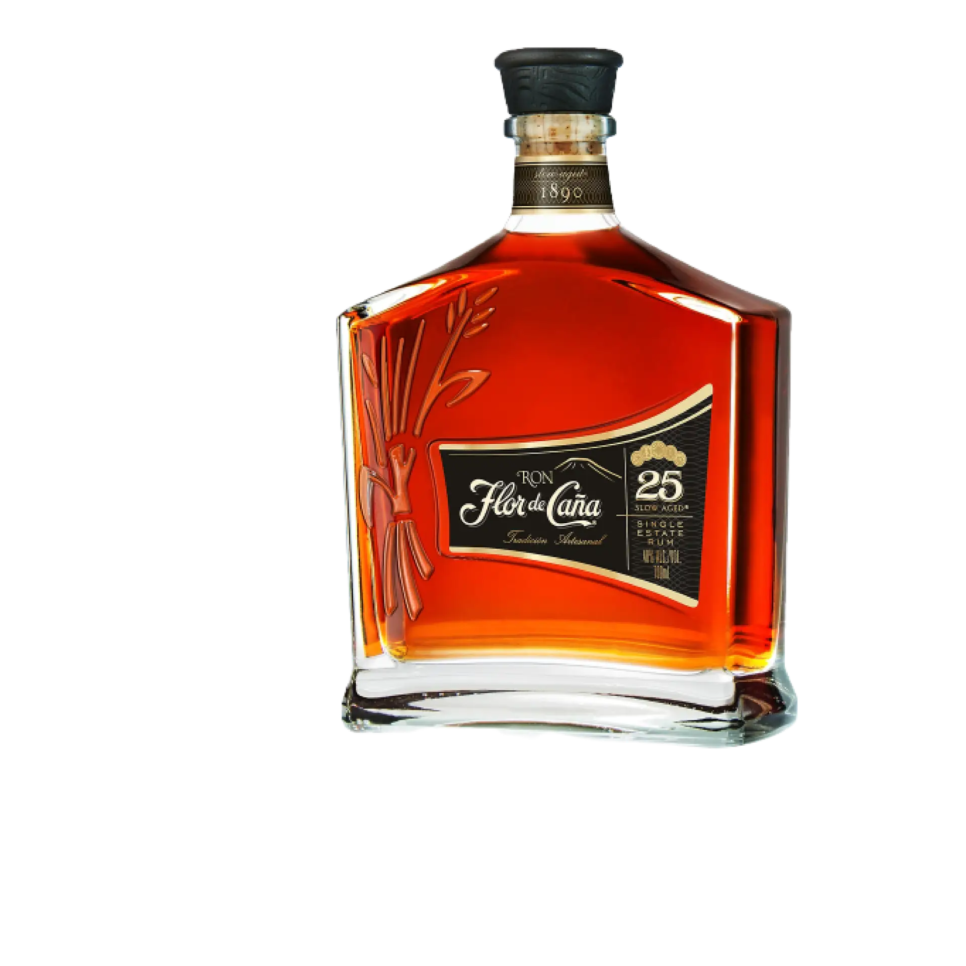 Buy Flor de Caña Tradicion Artesanal 25 750mL aged rum bottle with embossed design