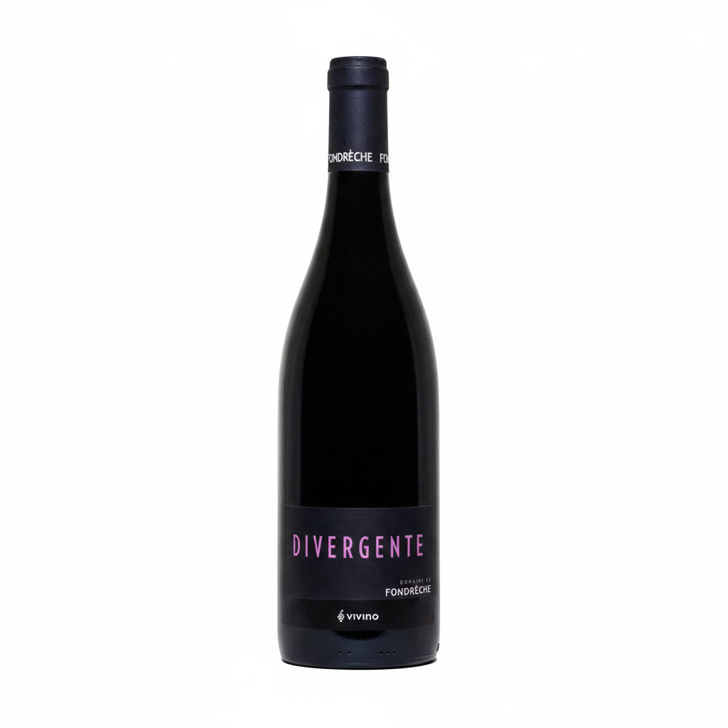 Fondreche Divergente wine bottle with elegant label, showcasing a sleek design and deep colors, on a neutral background.