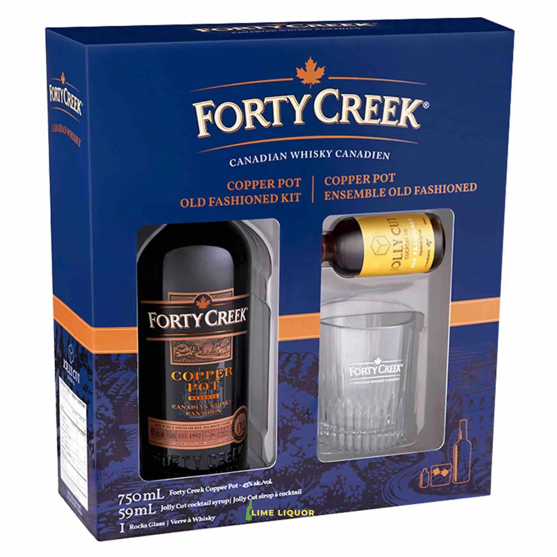 Buy Forty Creek Copper Pot Old Fashioned Kit 750mL whisky gift set with glass and syrup.