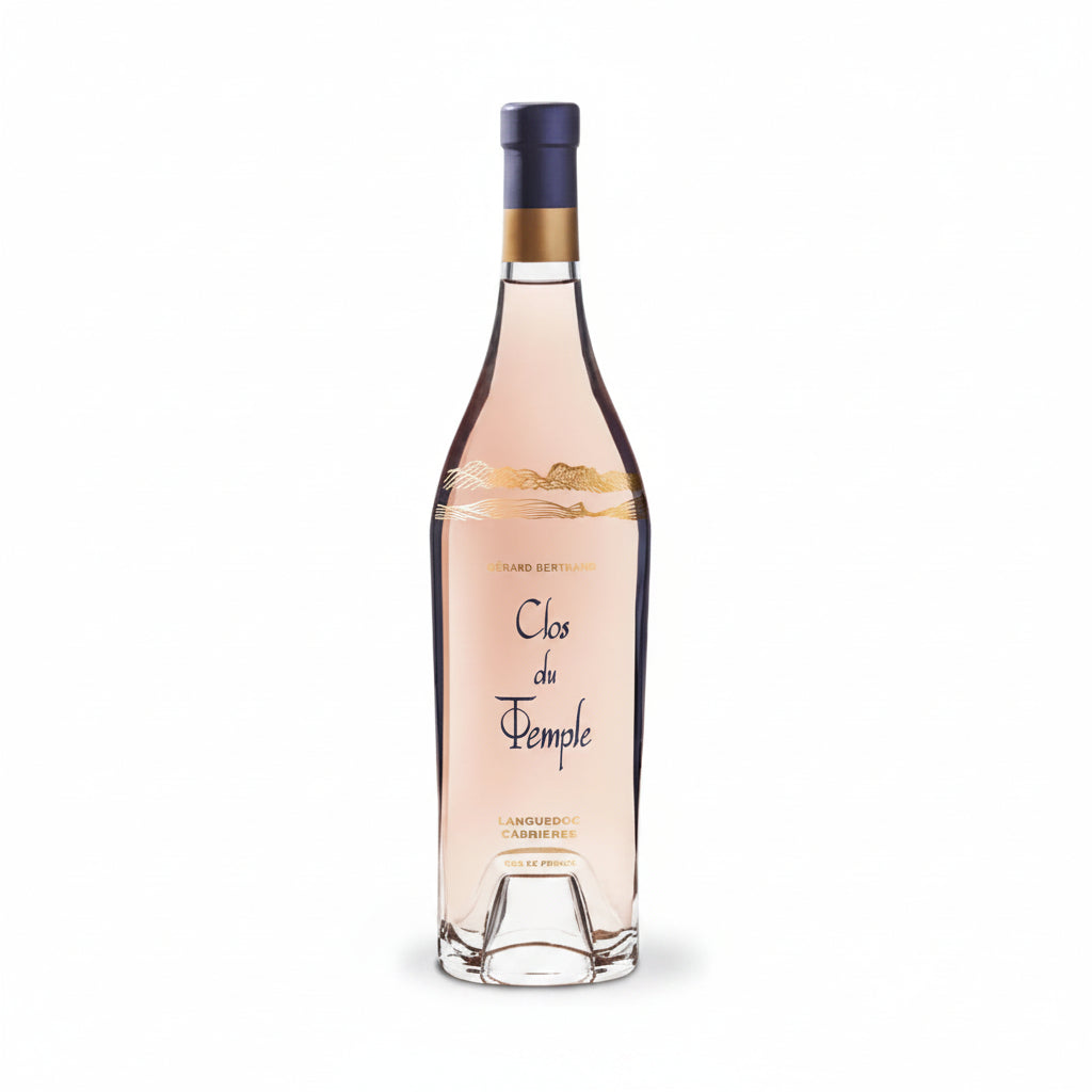 Gerard Bertrand Cabrieres Clos du Temple Rose wine bottle with label, showcasing a French rosé wine from the Gerard brand.