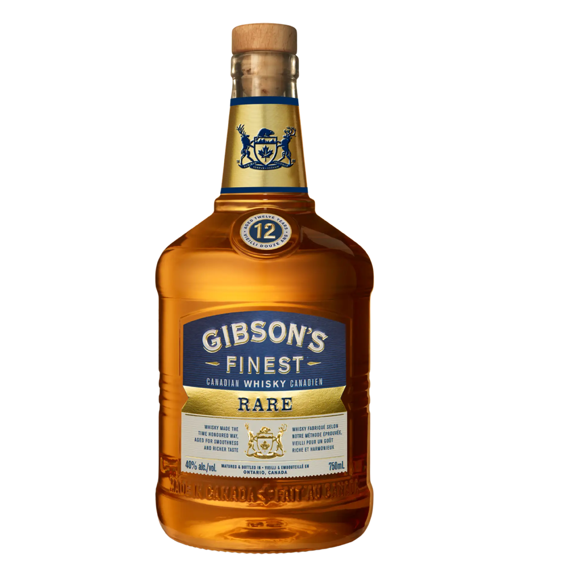 Buy Gibsons Finest Rare 12 Year Old Canadian whisky, 750ml bottle, with gold and blue label