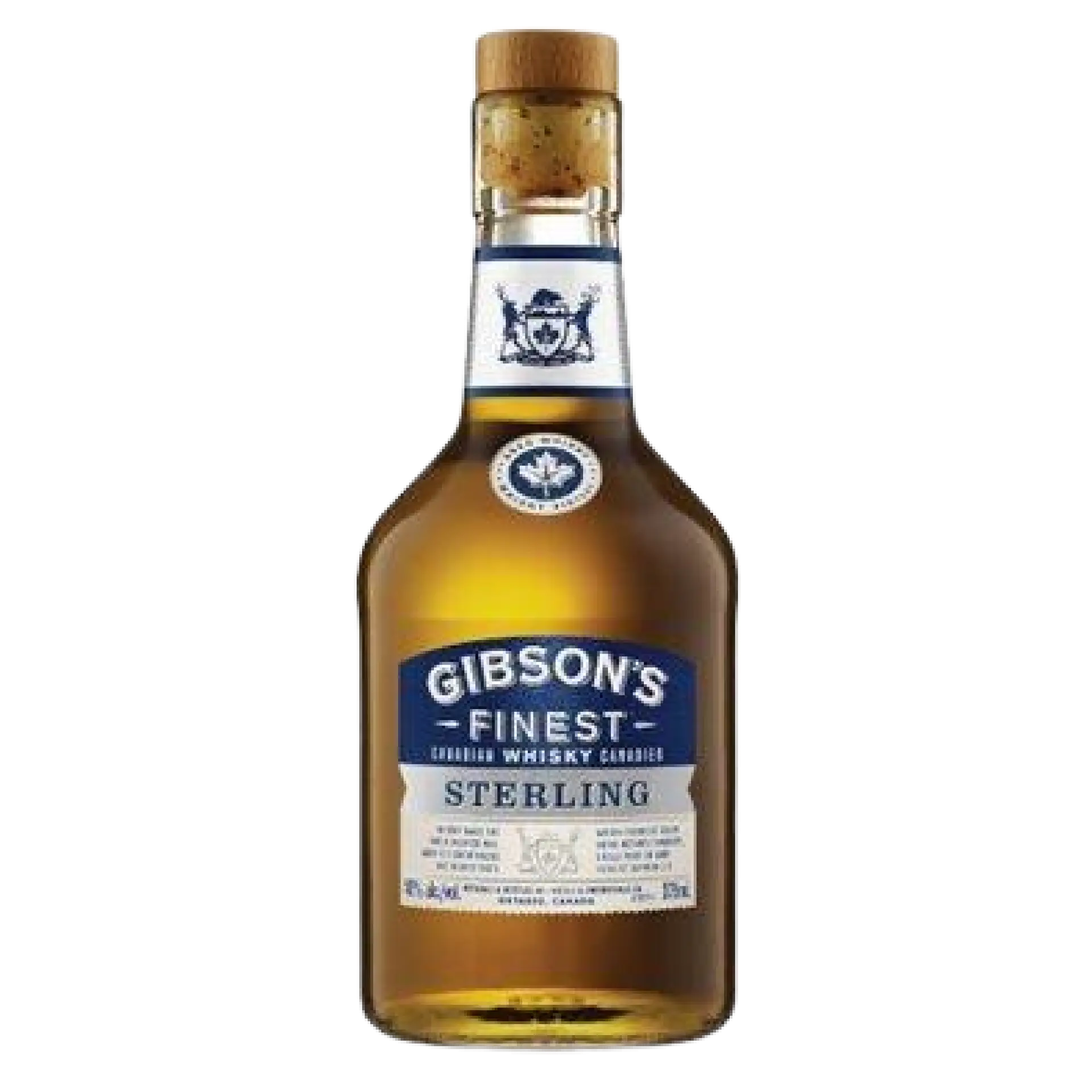 Buy Gibsons Finest Sterling 375mL Canadian whisky, sealed bottle with blue label and cork.