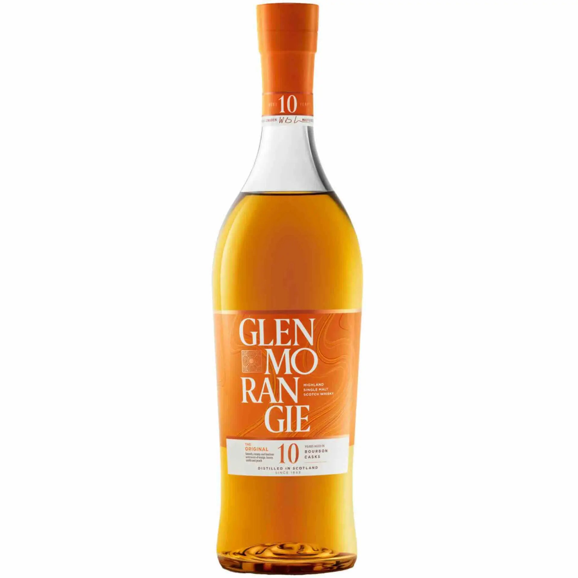 Buy Glenmorangie 10 Year Old single malt Scotch whisky bottle with orange label