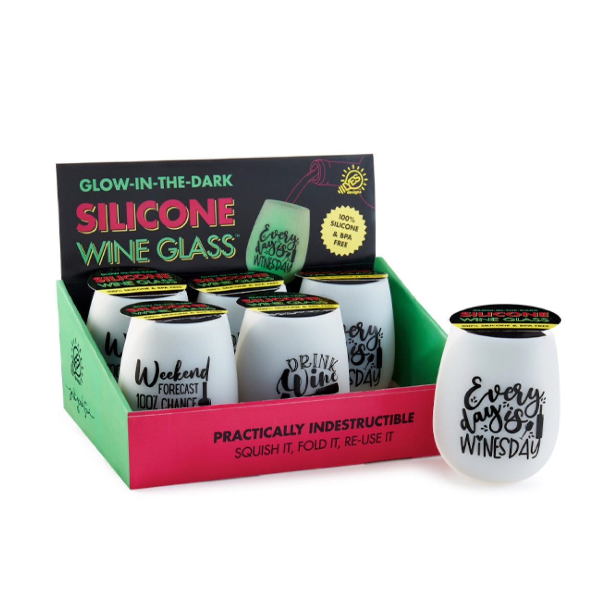 Glow-in-the-Dark Silicone Wine Cups (Set of 6)