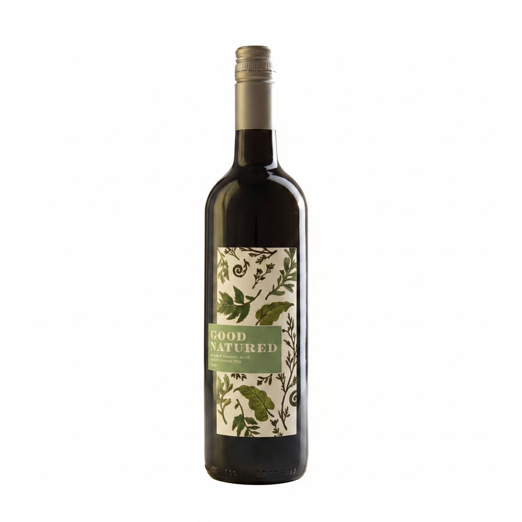 Bottle of Good Natured Petit Verdot Merlot wine in a 750mL green glass bottle with a label featuring the Good brand name.