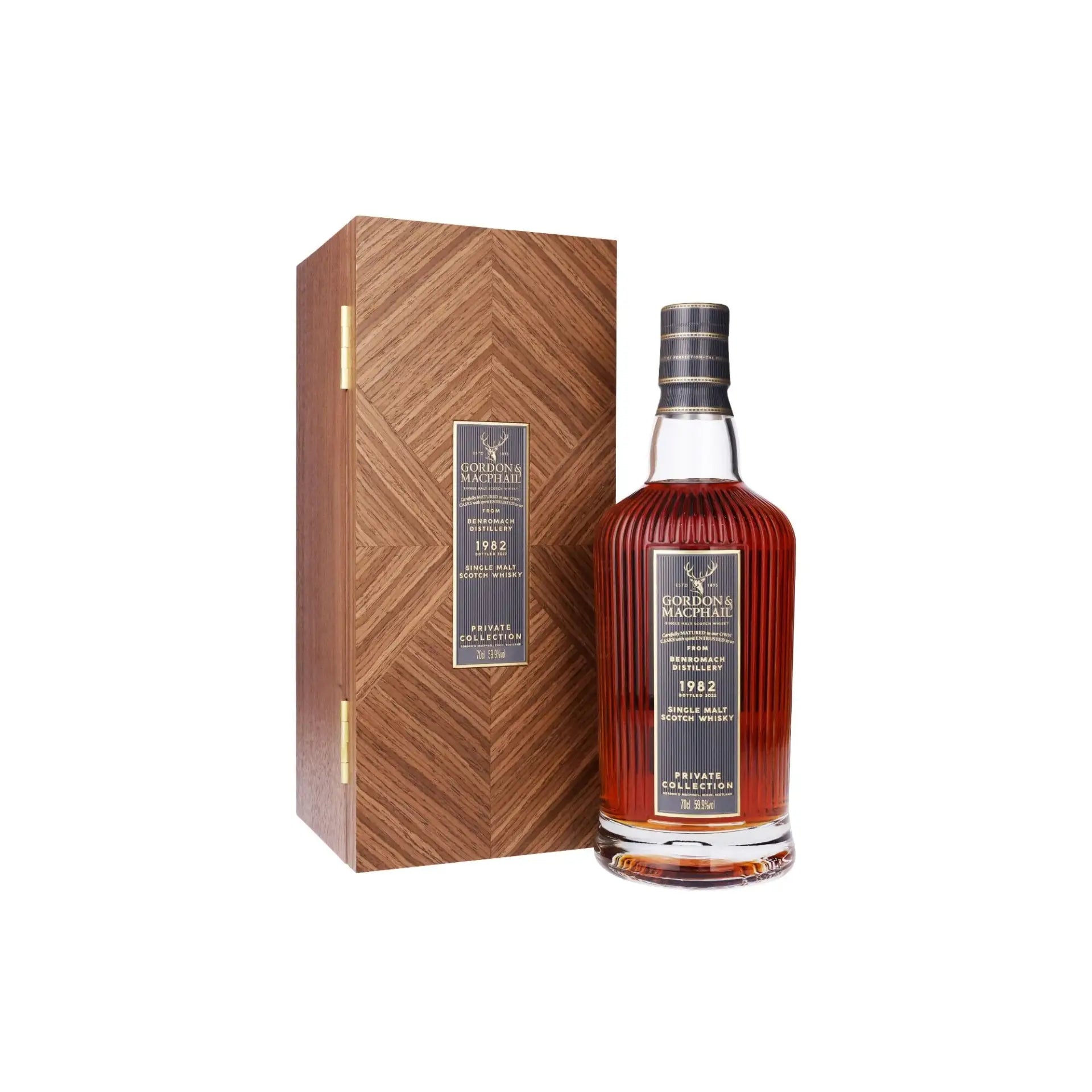 Gordon Amp Macphail Private Collection Single Malt Scotch Whisky Benromach Distillery Vintage 1982 Burgundy Finish 700Ml Bottle Image