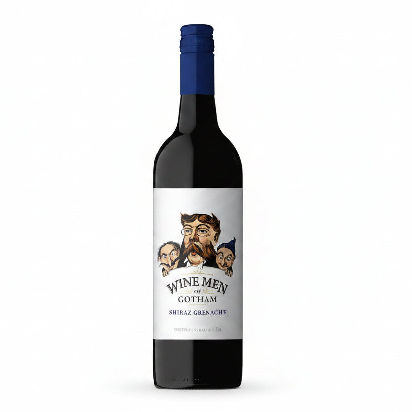 Gotham Shiraz and Grenache wine bottle, 750mL, with a dark label featuring elegant branding and wine imagery.