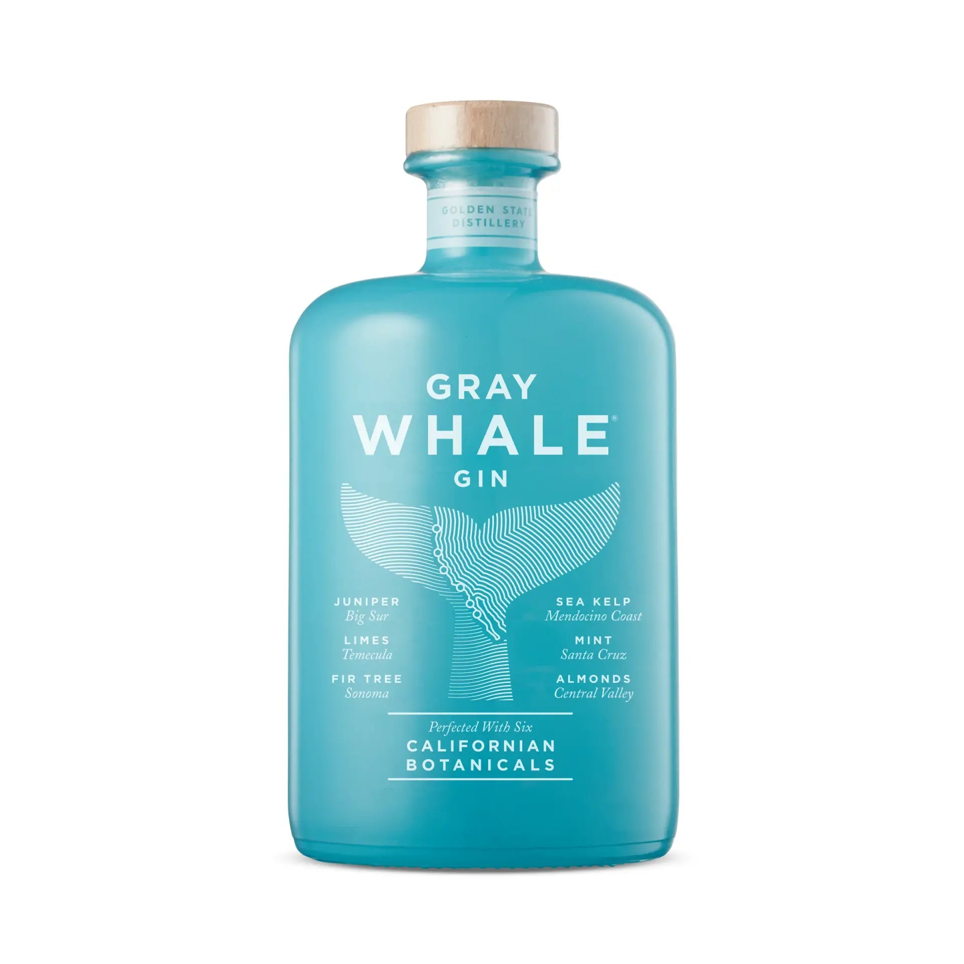 Buy Gray Whale Gin 750ml, blue glass bottle with botanical ingredients label, spirits online