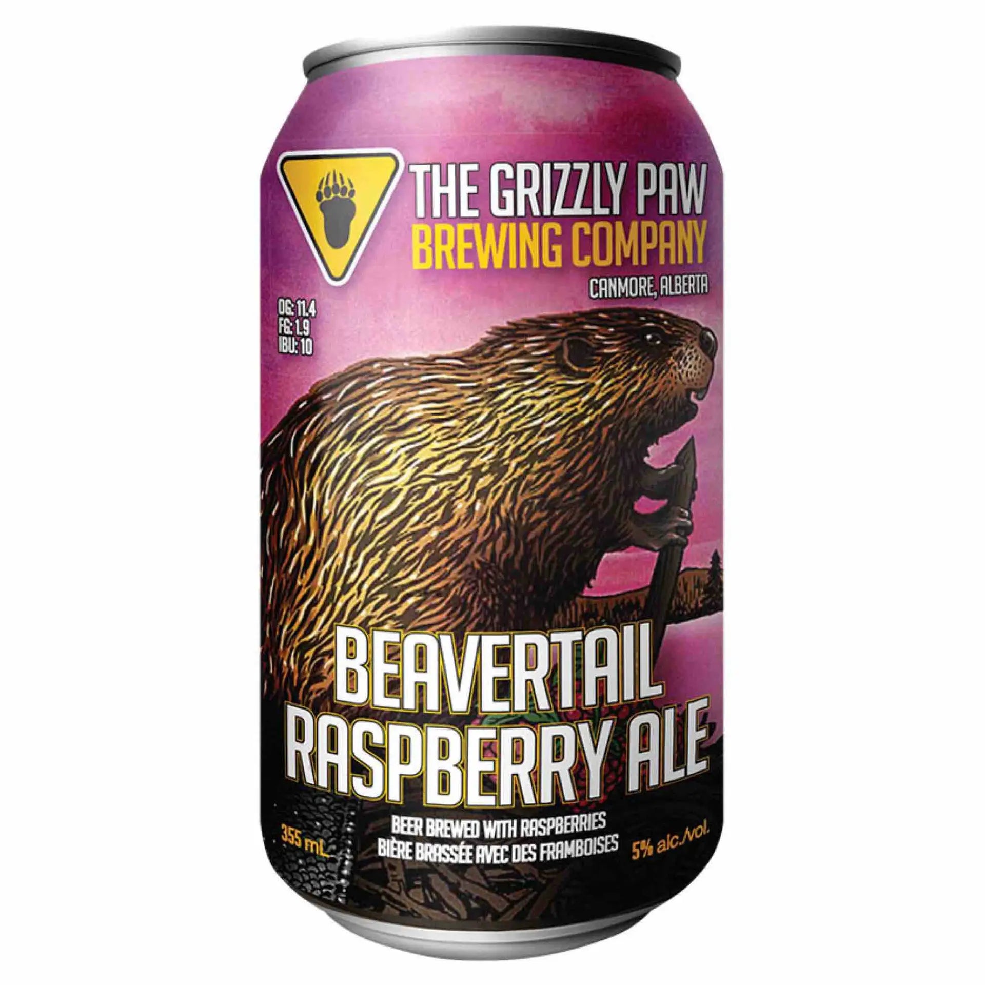 Buy Beavertail Raspberry Ale beer can with beaver illustration and raspberry flavor