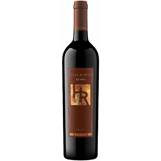 Bottle of Hall Ranch Zinfandel wine in a 750mL bottle, featuring a dark red wine with a label displaying the Hall brand name.