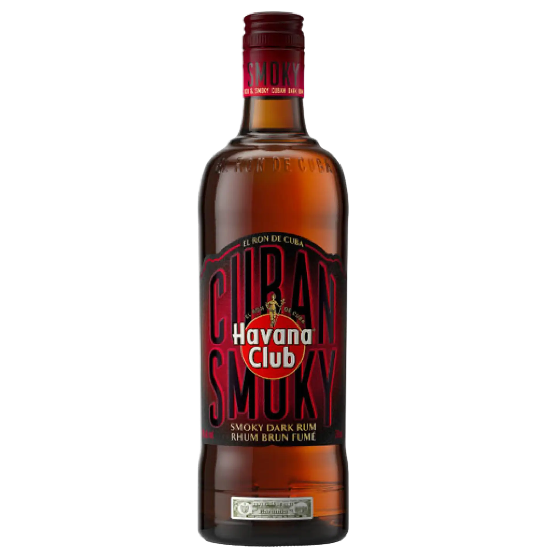 Buy Havana Club Cuban Smoky 750mL, smoky dark rum bottle with red and black label