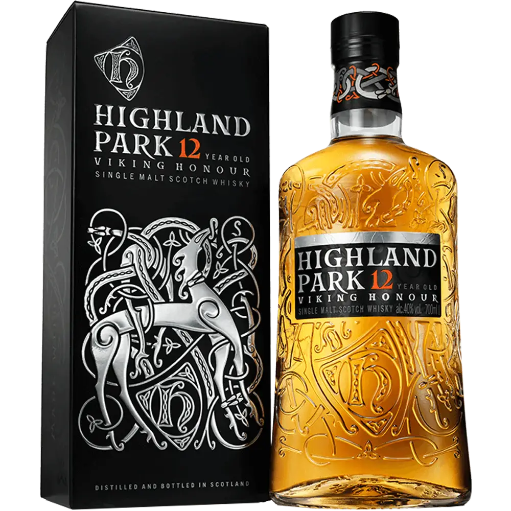 Buy Highland Park 12 Year Old single malt scotch whisky, boxed bottle with embossed design