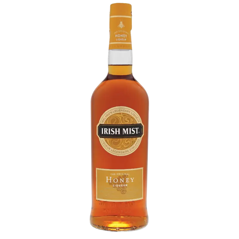 Buy Irish Mist Honey, a golden honey liqueur in a clear bottle with distinct label.